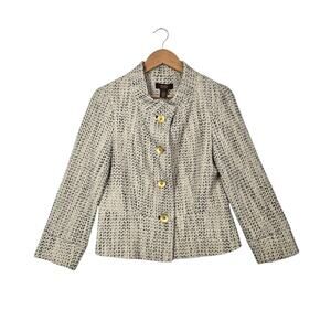 Victor Alfaro 100% Wool Jacket sz 6 Ivory Black Tweed Long Sleeve 4 Button Front